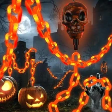 Halloween Decorations Outdoor Solar Chain String Lights,Scary Skull Orange