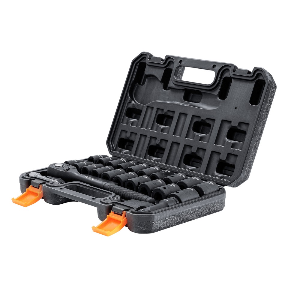VEVOR Impact Sockets Set 23pcs 6-Point 1/2in Drive Bit Ratchet Tool Kit ...