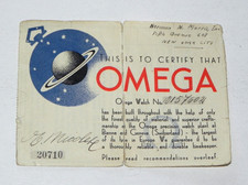 1940s OMEGA WATCH Vintage Warranty  Certificate of Origin Guarantee leaflet
