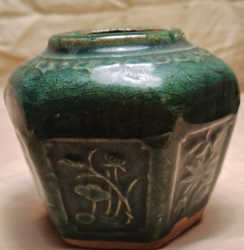 Antique Chinese Shiwan Pottery Hexagonal Ginger Jar
