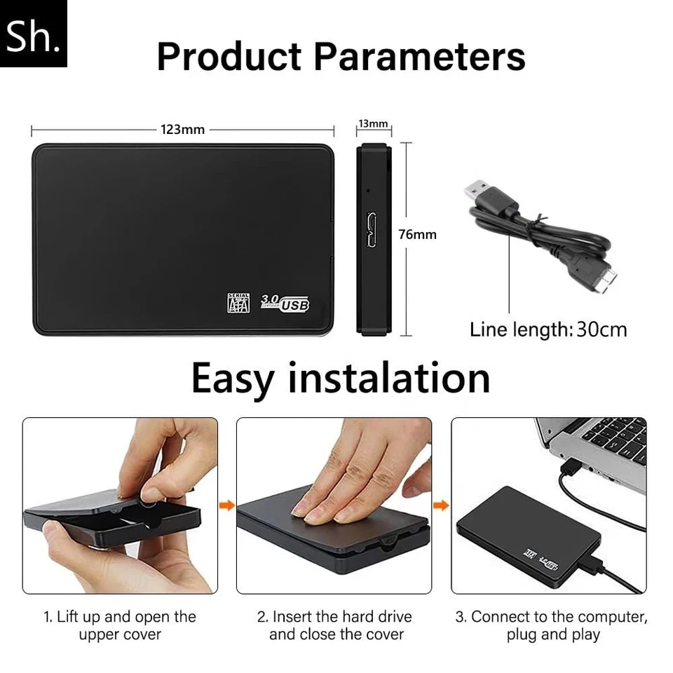 Sh Case Esterno per Hard Disk 2.5 SATA a USB 3.0 Box per SSD/HDD Portatile Case - Immagine 3 di 4