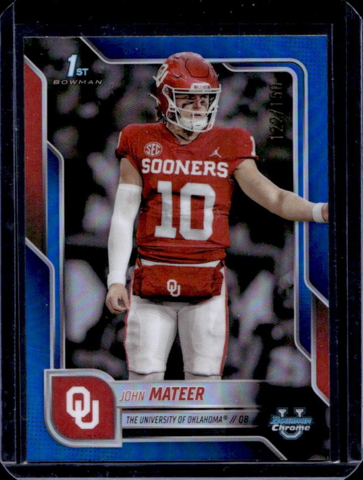 2025 Bowman Chrome U John Mateer Blue Refractor 1st #122/150