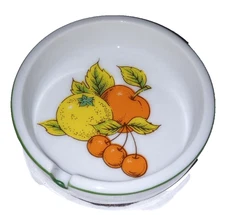 Vintage Fruit Pattern Round Porcelain Ashtray - 3" - Felt on Bottom - Very Good