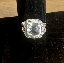 DAVID YURMAN Albion Vintage Prasiolite & Diamond Sterling Silver Ring; 6.5