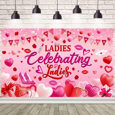 Valentine's Day Backdrop Ladies Celebrating Ladies Banner Pink Red 