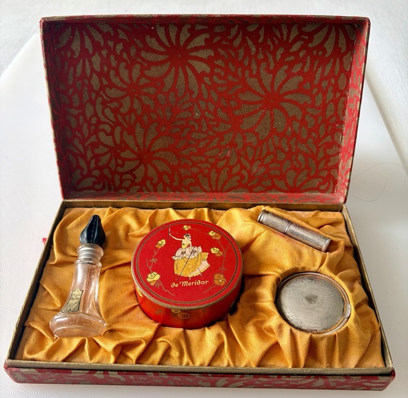 Antique Lazell de Meridor Art Deco Vanity Set Box Perfume Powder Lipstick 1920s
