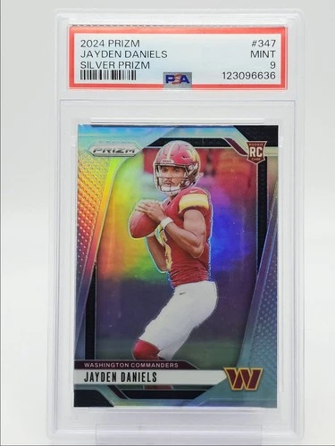 JAYDEN DANIELS 2024 PANINI PRIZM ROOKIE SILVER COMMANDERS B RC PSA 9 Q0004
