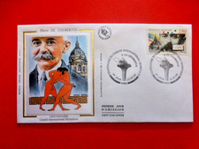 FDC sur soie  1er jour : 1994 CENTENAIRE du C.I OLYMPIQUE - PIERRE de COUBERTIN