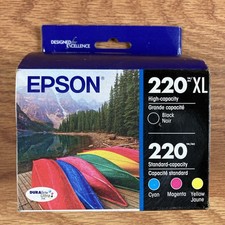 Genuine Epson 220XL Black and 220 Cyan Magenta Yellow Ink Cartridges Exp 12/2028