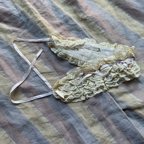 Antique 1920s Flapper Garter Ribbon Work Lace Necklace Rosettes Silk Ruffles
