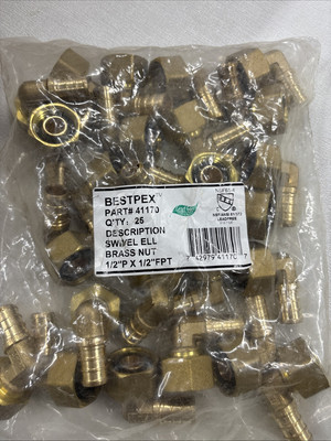 Pex Brass Swivel elbow brass nut  1/2  P X1/2   FPT Qty 25