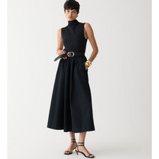 J.Crew Fitted Knit Mockneck Dress Poplin A Line Skirt Black Minimalist XXS NWT