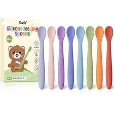 DRKIO 8 Pack Silicone Baby Spoons for Infant First Stage Feeding