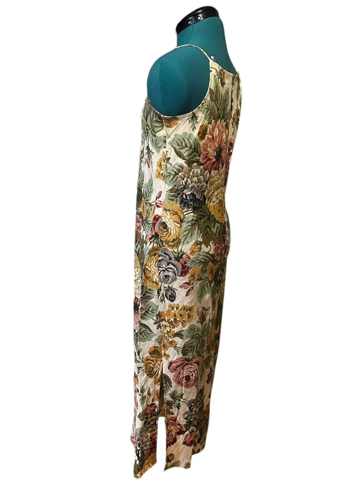 Karen Kane Dress Womens Medium Beige Multi Floral 100% Linen Maxi Vintage 90s - Image 3 of 4