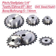 Chain Drive Sprocket Wheel 8T-80T Bore 5-14mm Pitch 1/4" 6.35mm For 04C Chain