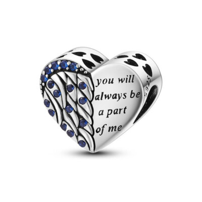 Sterling Silber 925 You WIll Always Be A Part Of Me Charm Engelsflügel Liebe Herz