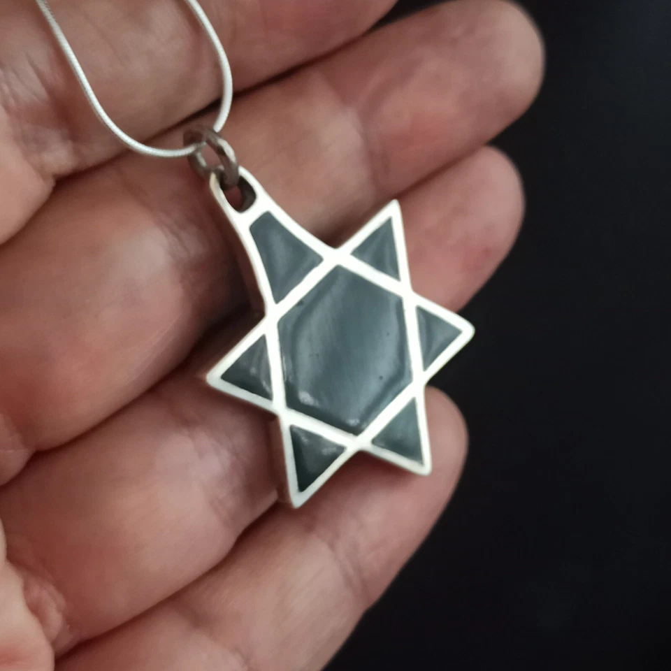 Collar Vintage Estrella de David Plique-à-Jour Grande Plata Verde Esmalte Hombres Mujeres Foto 3 de 4