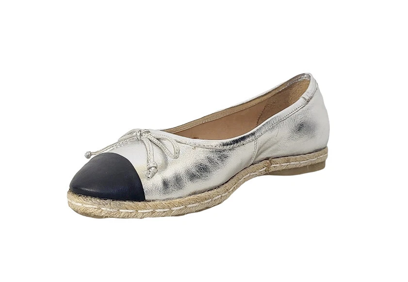 SCARPE BALLERINE DONNA SOFIA PIANI 64330 PELLE ARGENTO NERO GOMMA MADE IN ITALY - Immagine 3 di 4