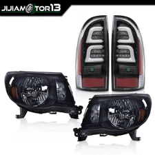 Black Headlights & 3D LED Tube Bar Tail Lights Fit For 2005-2011 Toyota Tacoma
