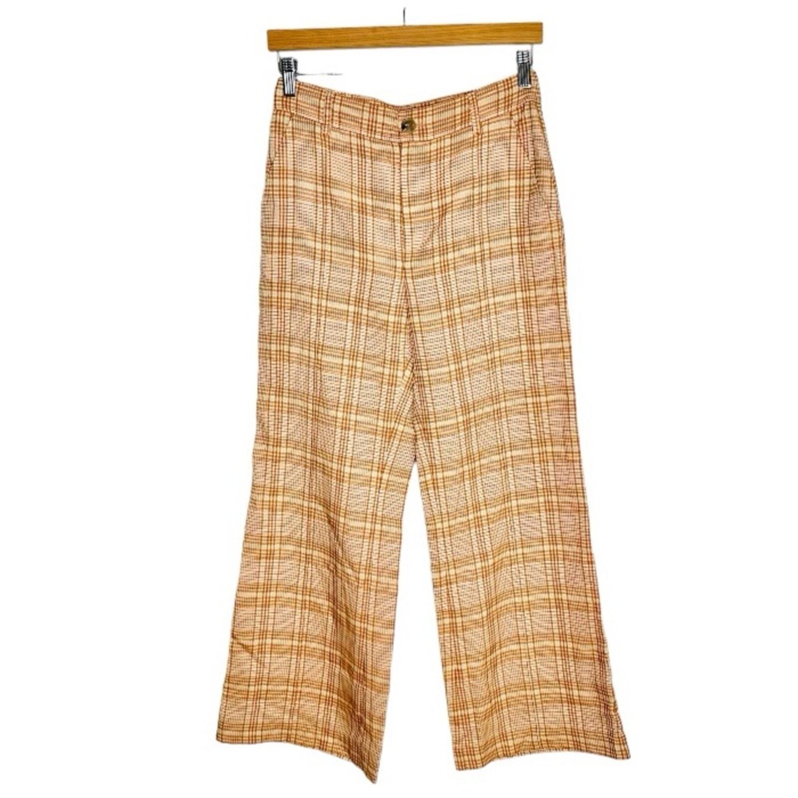 ALTRA & Other Stories Pantaloni crop a quadri gamba larga taglia US 4 euro 36 beige arancione check