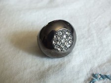 Beautiful Dark Silver Tone Cocktail Ring Stretch Chunky Clear Rhinestones 1 1/4