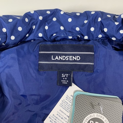 NWT Lands' End Women's S/T Allied Goose Down Vest, Blue / White Dot (Small/Tall) - Picture 7 of 9