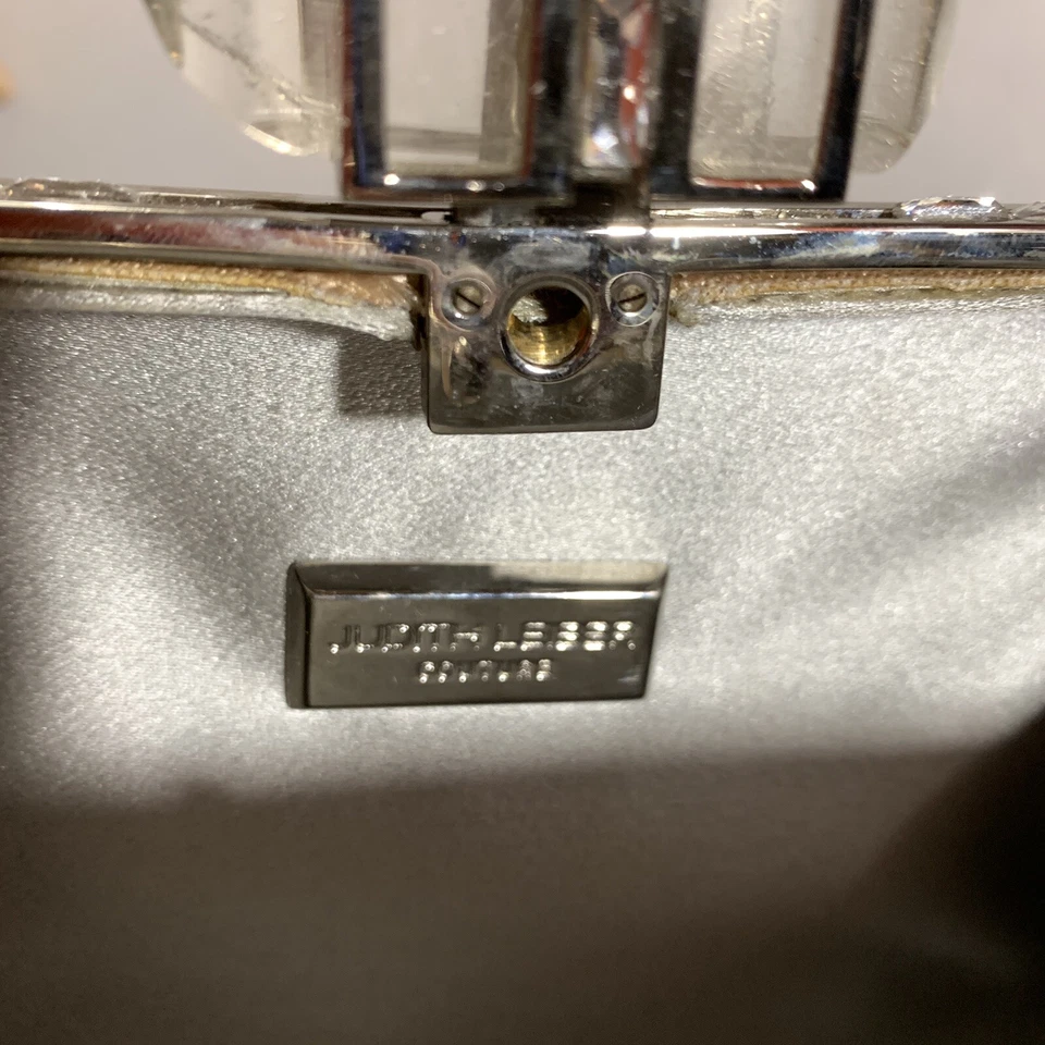 Pre-amado Judith Leiber borde biselado caja clutch CHAMPAGNE GOLD satinado semiprecioso Foto 2 de 4