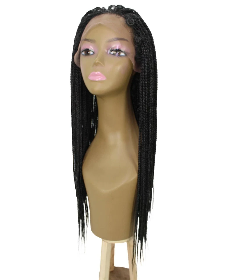 Peluca trenzada de encaje atada a mano Layla recta 27,5" de largo 4x4, gris sal y pimienta Foto 2 de 4