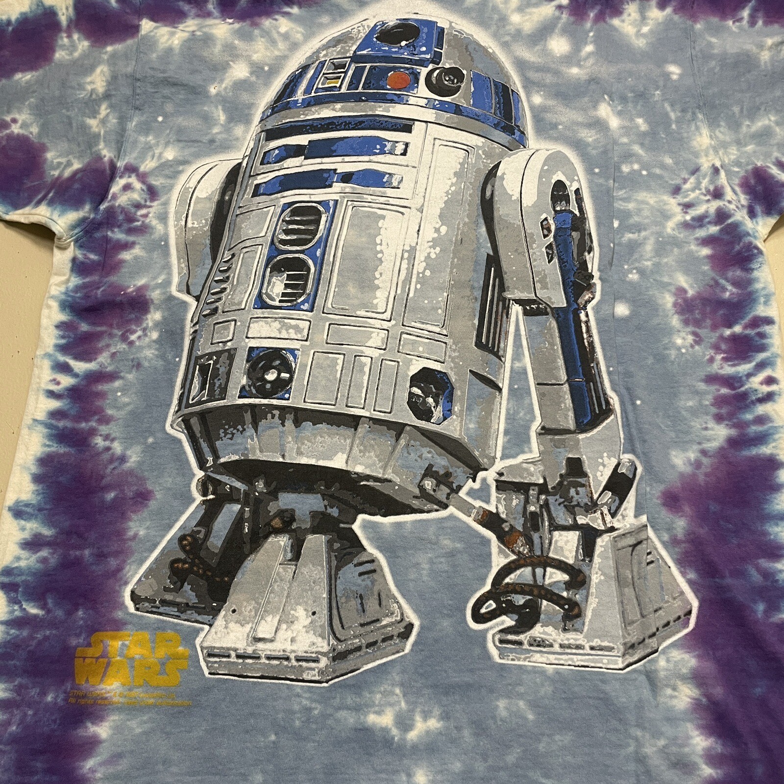 Vintage 90s Liquid Blue Star Wars C3PO R2-D2 Tie Dye T-Shirt Size L 1997 image 9