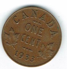 1933 Canadian Circulated George V One  Small Cent coin!