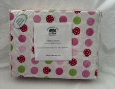 3 pc Hanover Hill 100% Cotton Ladybug & Dots Twin Flannel Sheet Set NIP