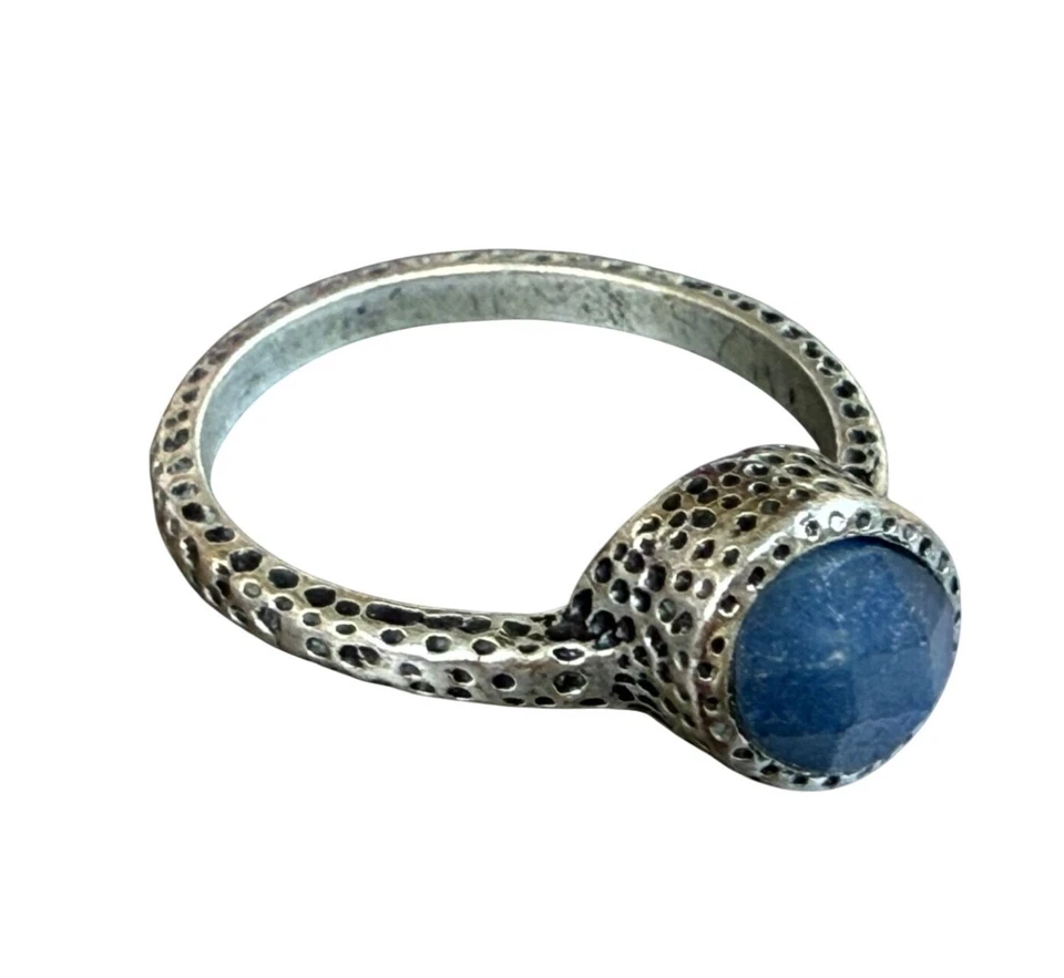 Anillo Chicos Tono Plateado Texturizado Imitación Piedra Azul Talla 8 Foto 2 de 4