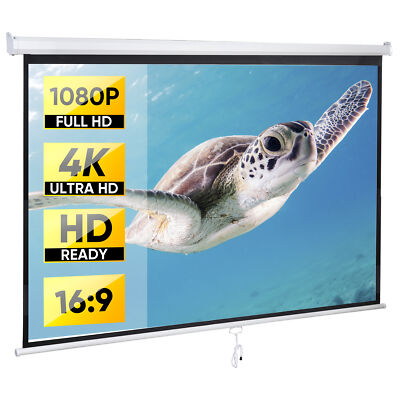 80'' 16:9 Manual PullDown Retractable Projector Screen HD 4K Movie Theater Home