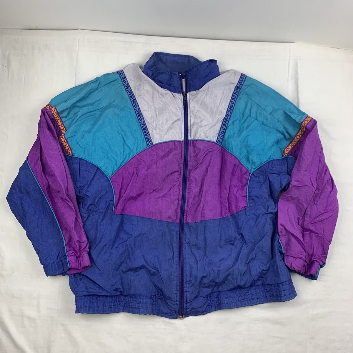 Vintage Windbreaker Womens Large Colorful Full Zip Jacket 1980s