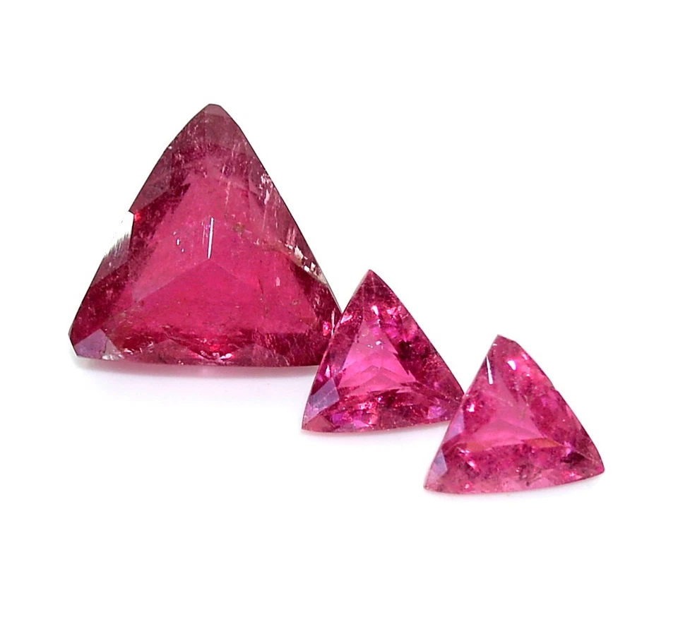 Natural Pink Tourmaline Trillion Checker Cut Lot 03 Pcs Set Loose Gemstones - Image 3 of 4