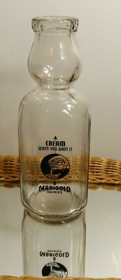 VTG TRANSITION CREAM TOP MILK BOTTLE MARIGOLD DAIRIES BLACK LETTERING 40S & 50S