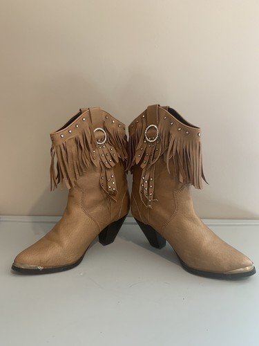 Santa Fe Boot Company Women’s Brown Leather Fringe Boots, Size 8M - Bild 4 von 6