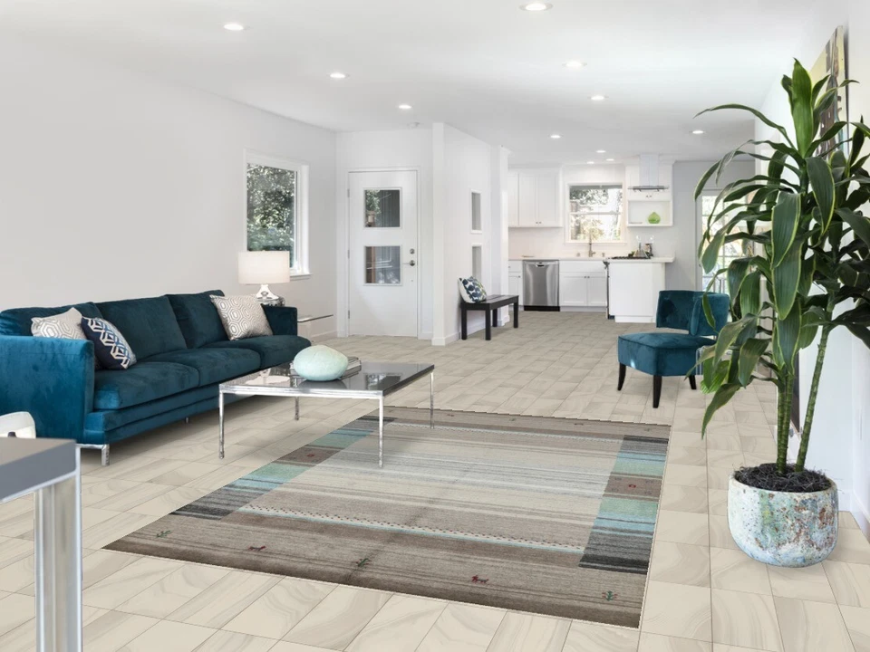 Alfombra de lana gris hecha artesanalmente alfombra Gabbeh anudada a mano 5x8 pies Foto 2 de 4