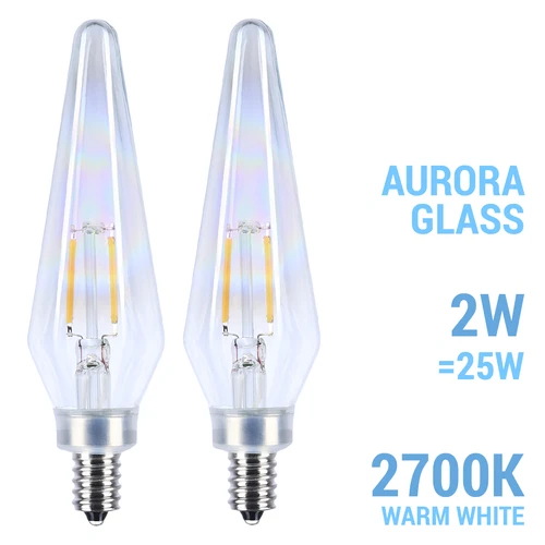 2 Pack PRISMATIC AURORA Filament LED 120V 2W 25W Candelabra E12 2700K Warm White - Picture 1 of 7