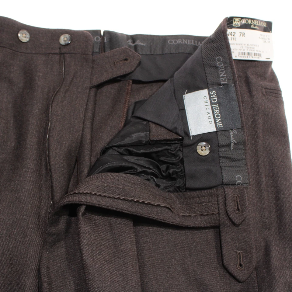 Pantalones de vestir Corneliani nuevos con etiquetas talla 42 EE. UU. en mezcla de lana marrón melange Foto 4 de 4