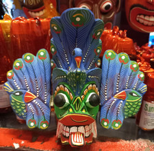 Gift Home Decor Wooden Wall Art Mask Sculpture Sri Lankan Peacock Hanging Mask