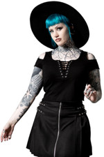 Killstar Armegeddon Lace Up Gothic Punk Witchy Cold Shoulder Crop Top KSRA004395