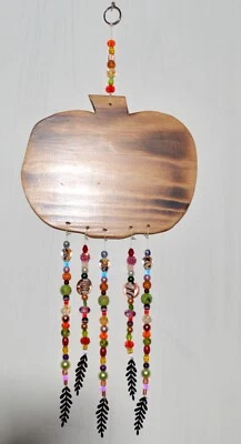 Kherry Blossom Handmade Burned Wood Bead Autumn Pumpkin Wind Chime Suncatcher - Image 1 of 4