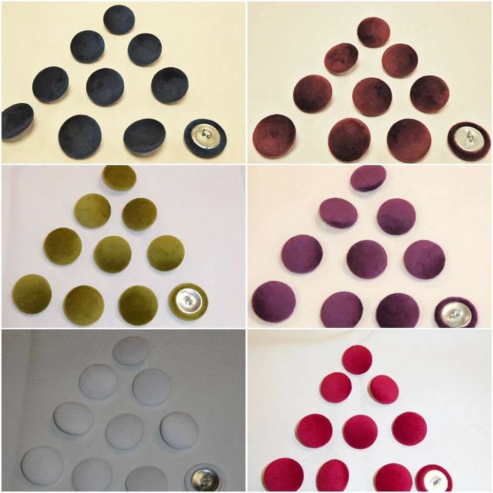 PLUSH VELVET COVERED UPHOLSTERY FURNISHING BUTTONS  in 26 COLOURS - Size: 25mm - Image 3 of 4