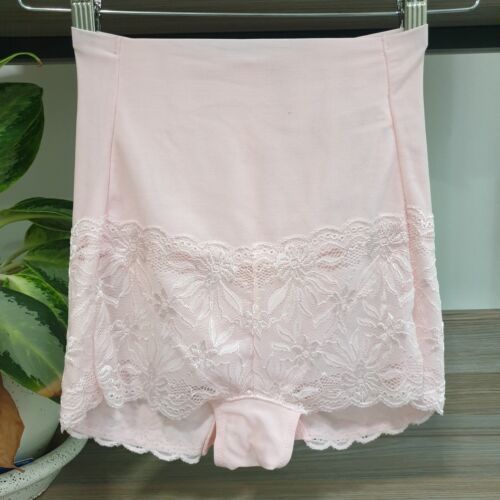 Vintage Pink Panty Nylon Mesh Short High Waist Lace Brief Size Small Hip 32-36" - 第 1/19 張圖片