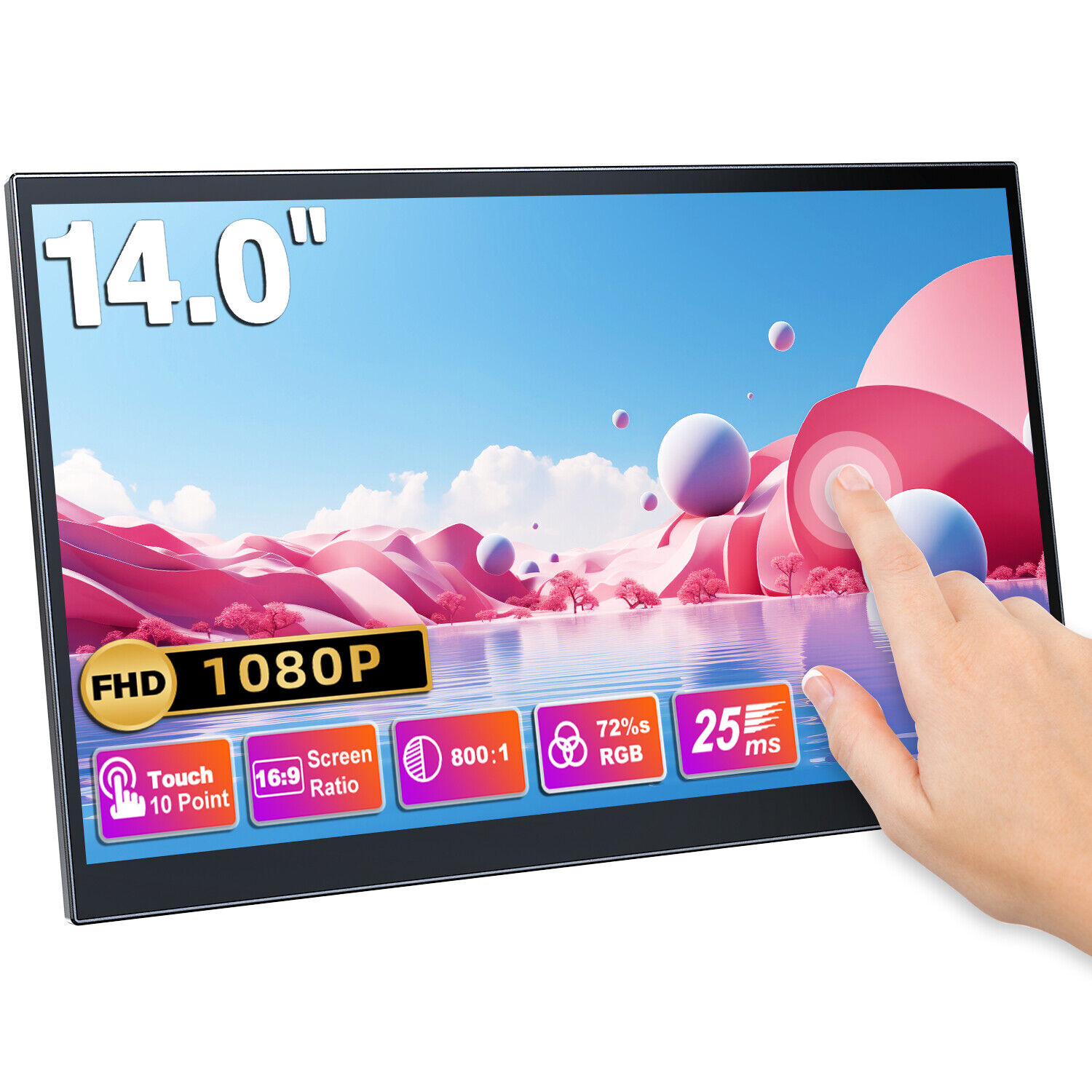 14 Zoll 16:9 Tragbarer Touch Bildschirm HDMI DVI VGA Für Raspberry Pi 1920*1080