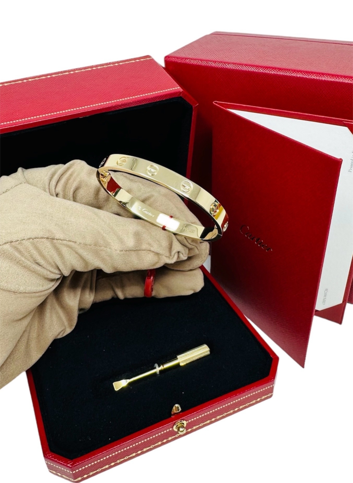 Cartier Love Bracelet Yellow Gold Size 16 Unworn Complete Set eBay