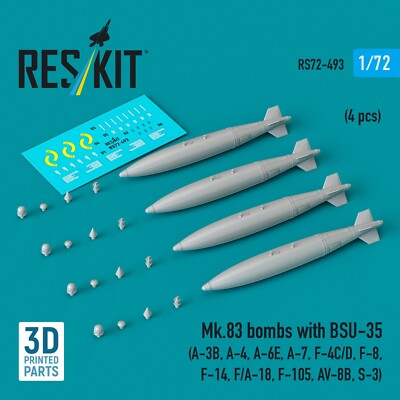 Mk.83 bombs with BSU-35 4pcs Scale 1:72 ResKit RS72-0493 for Aircraft Kit Models