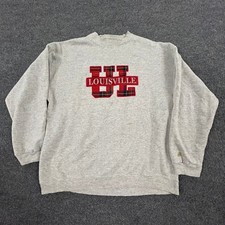 TSI Sweatshirt Mens XL Gray Louisville Plaid Logo Pullover Made in USA Stained