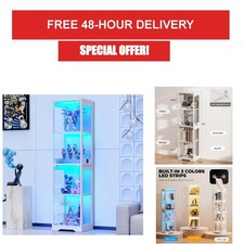 BROTTAR Glass Display Cabinet 4-Tier Curio Cabinet with LED Lights